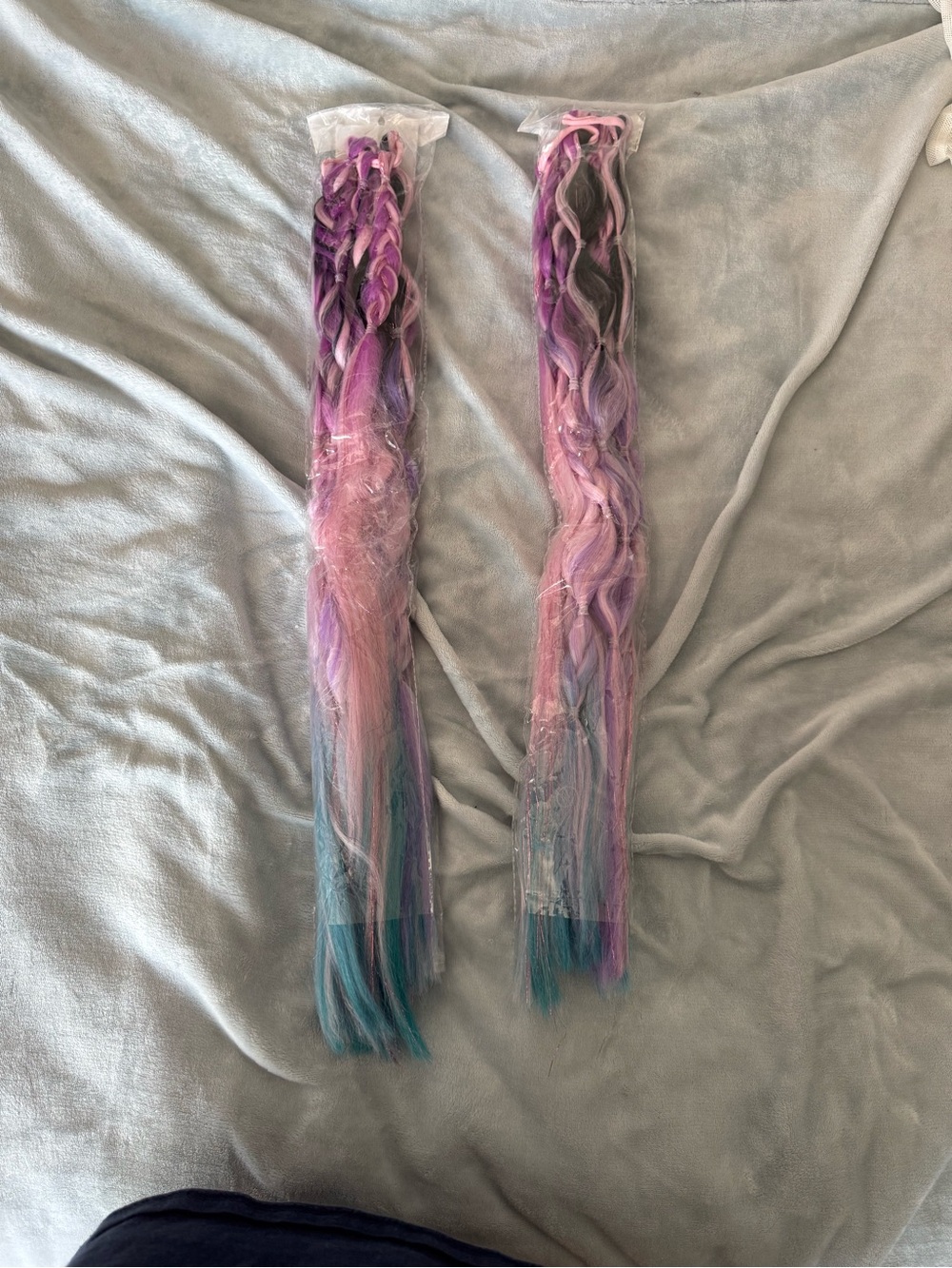 Pastel Ombre Braided Hair Extensions - Pink, Purple & Teal - Picture 1 of 3